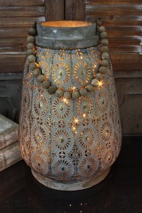 COMING SOON  LARGE ROUND METAL LANTERN WITH BEADED HANDLE [479367]